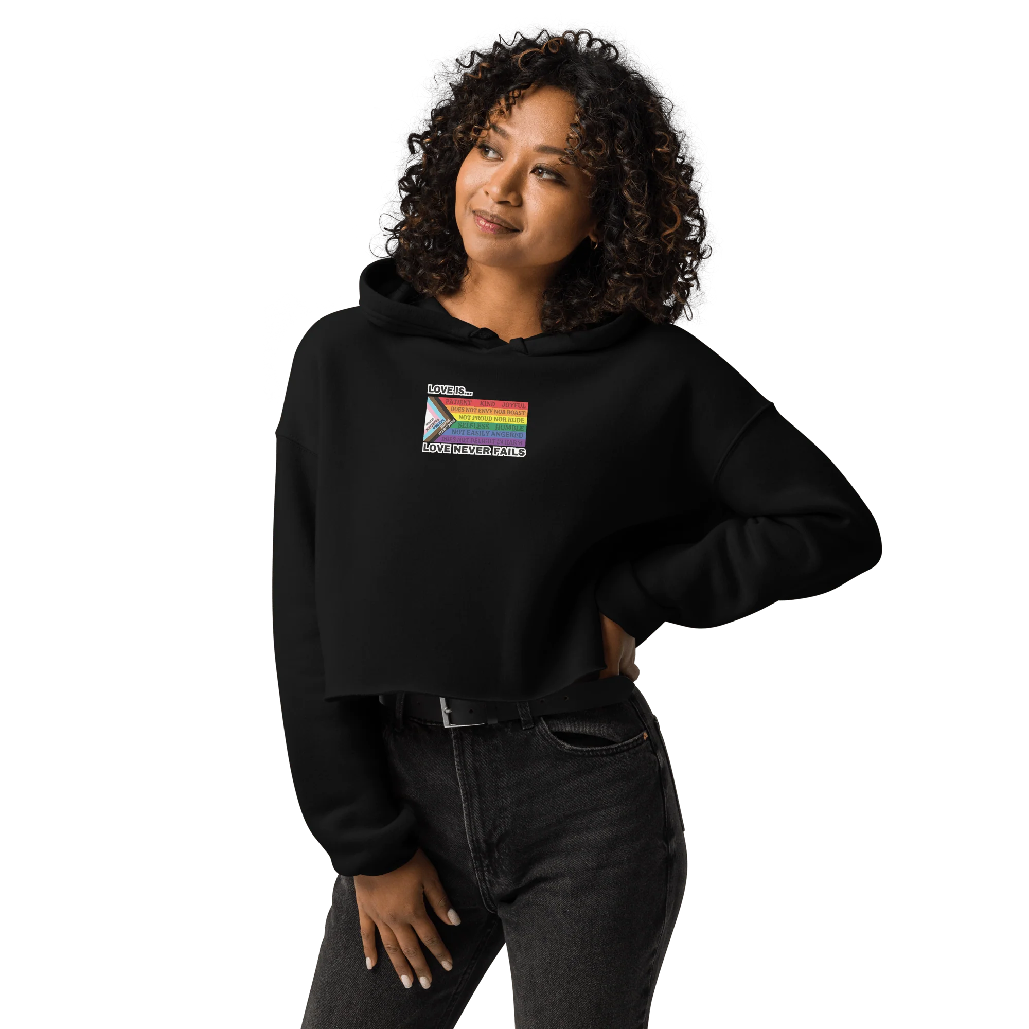 Love Never Fails Crop Hoodie - Image 11