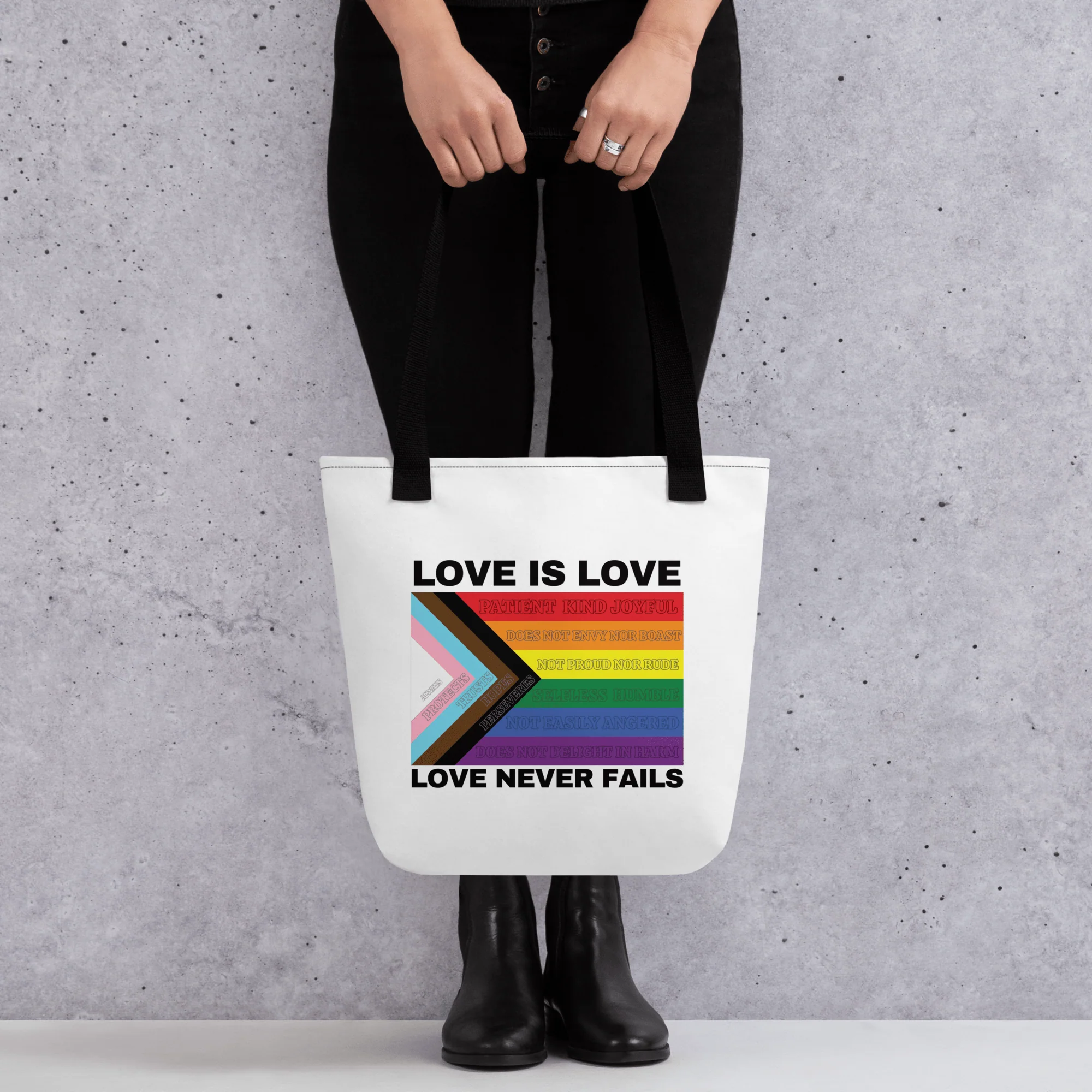 Love Never Fails Tote bag - Image 5